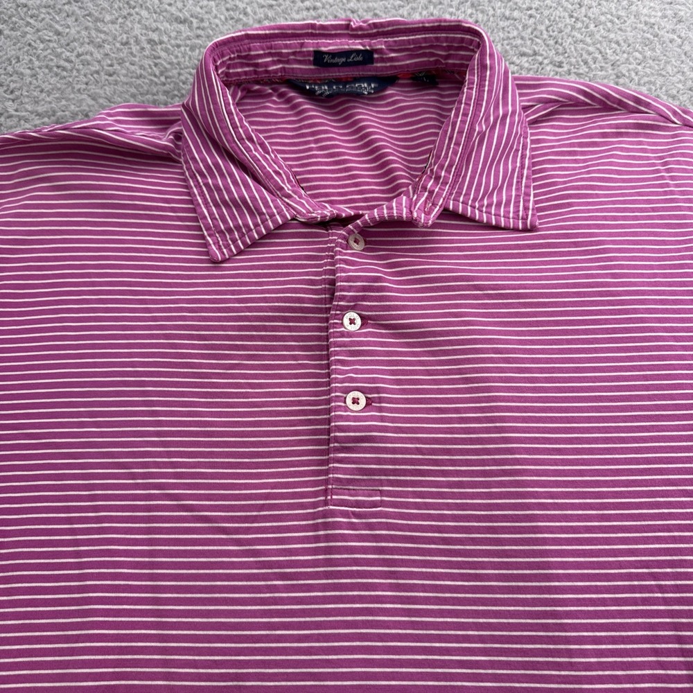 Polo Golf Ralph Lauren Polo Shirt Mens XL Purple Striped Vintage Lisle Cotton